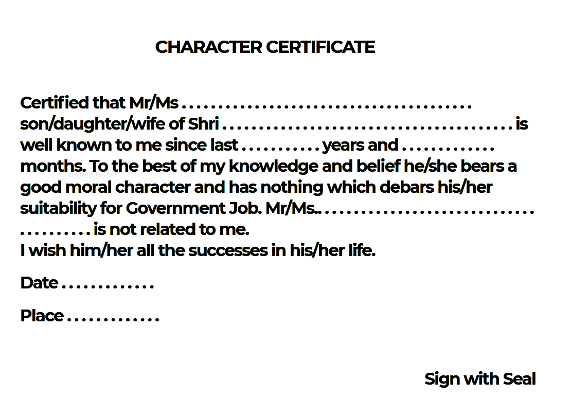 Character Certificate in English